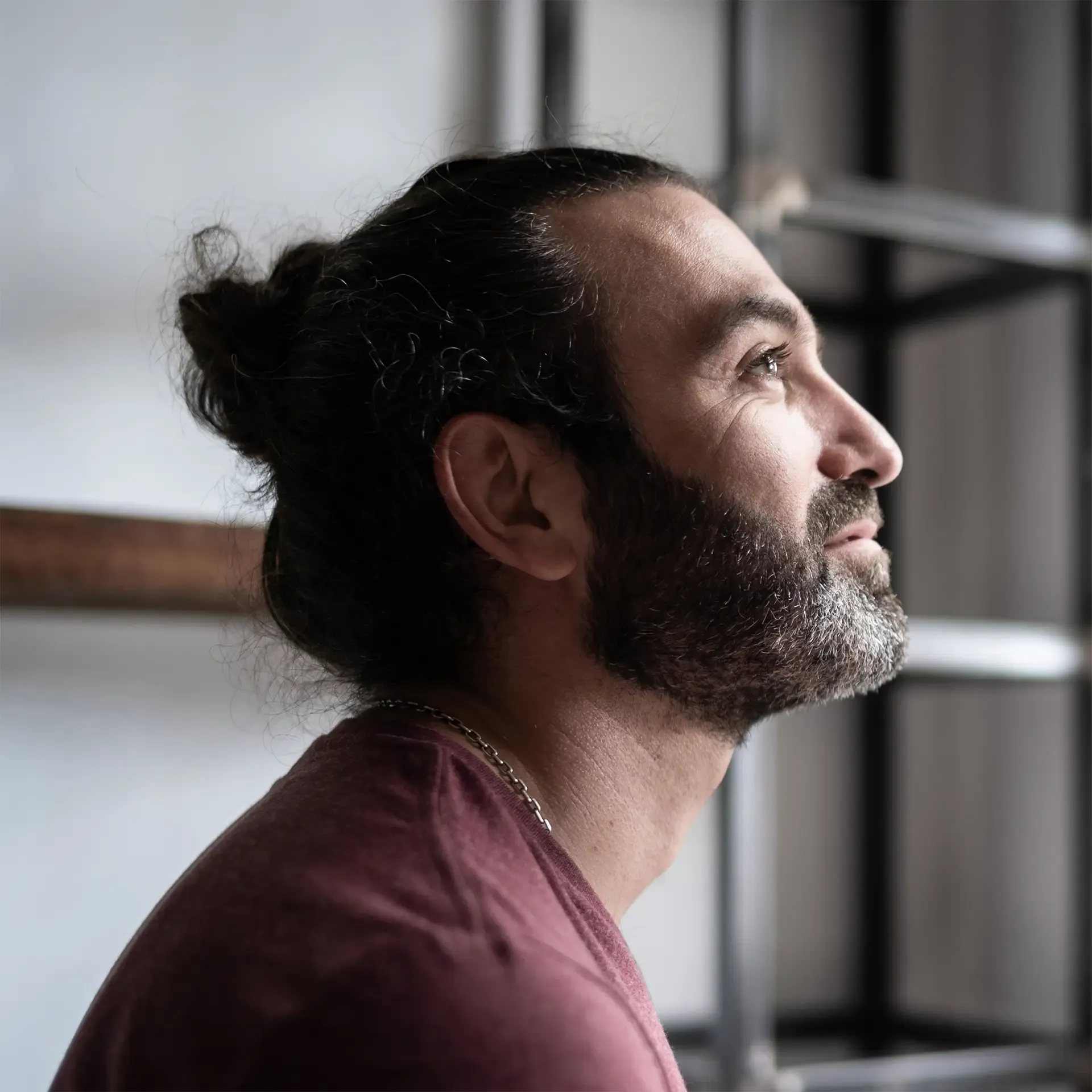 Man looking through the window